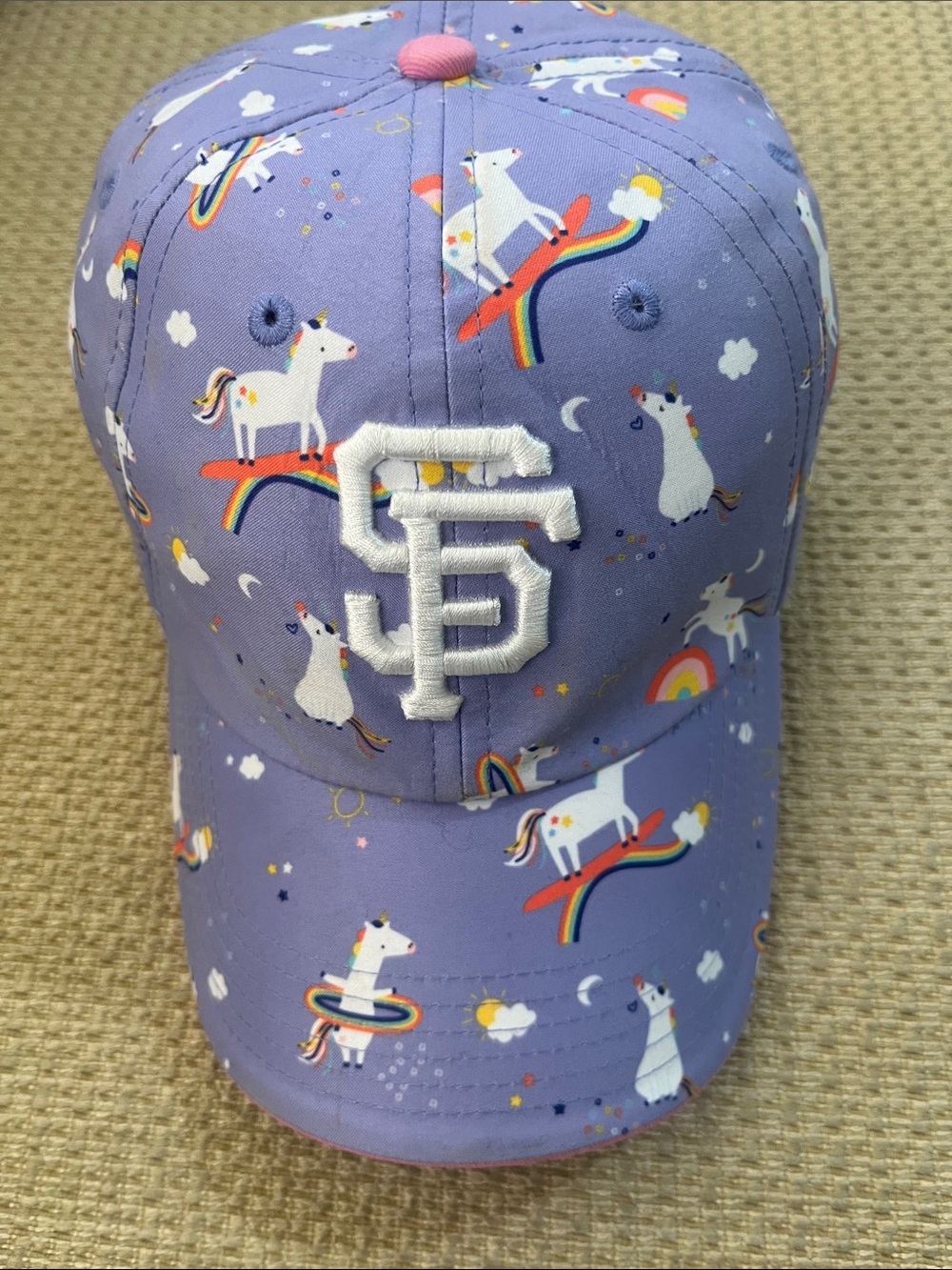 Kids Lavender Unicorn Baseball Cap with White Embroidered SF Giants Logo